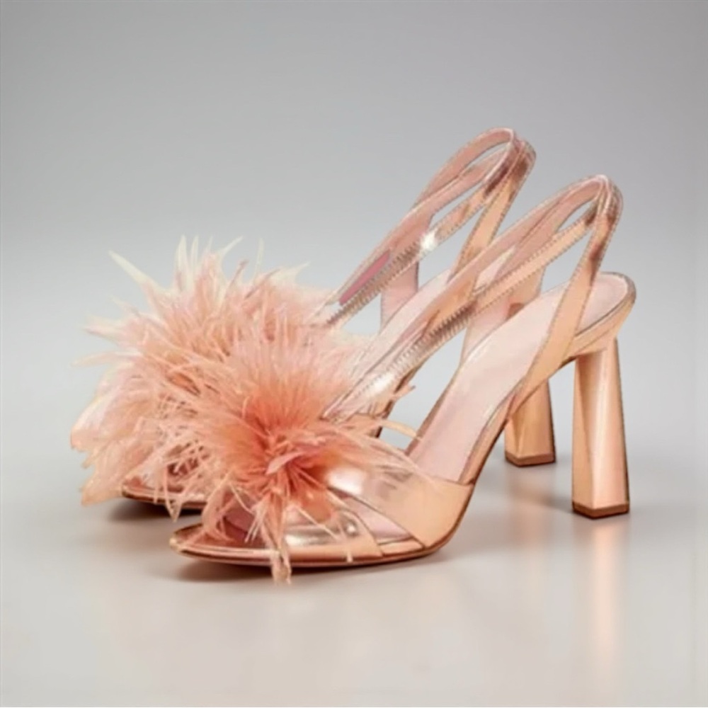 AD & Daughters Brockwayy Chic Feathered Women's Heels in Rose Gold Metallic Sz 8